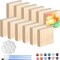 12 PCS Unfinished Wood Blocks, 4 x 4 x 1 Inch Natural Wood Blocks Painting Kit-2 Colors Paint 3
